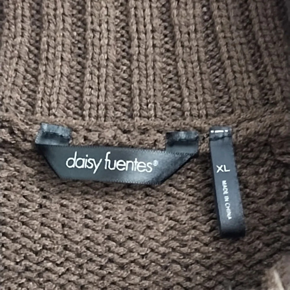 Daisy Fuentes Brown Button-up 3/4 Sleeve Faux Fur Trimmed Cardigan Jacket - Picture 4 of 17